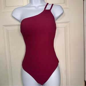 New Cupshe One Piece One Shoulder Asymmetrical Neck Back Tie textured Size Small
